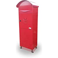 Buzón de gran tamaño con cerradura para montar en pared o independiente- de Metz- para cartas- color rojo